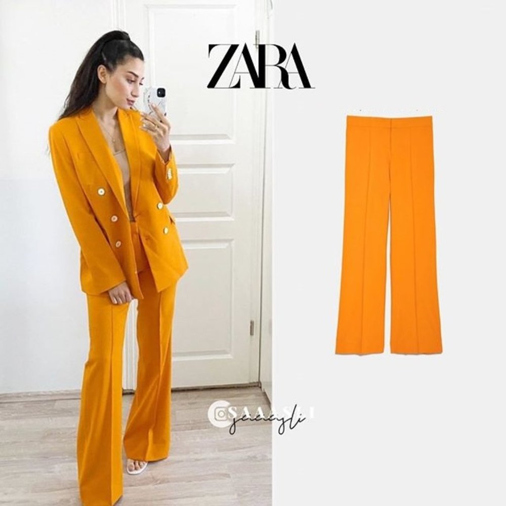 ZARA MID-RISE ORANGE WIDE LEG PANTS - Picture 3 of 5